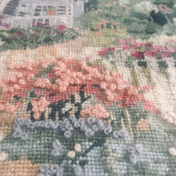 Hand Crafted Art Vintage Needlepoint Artwork Country Cottage House